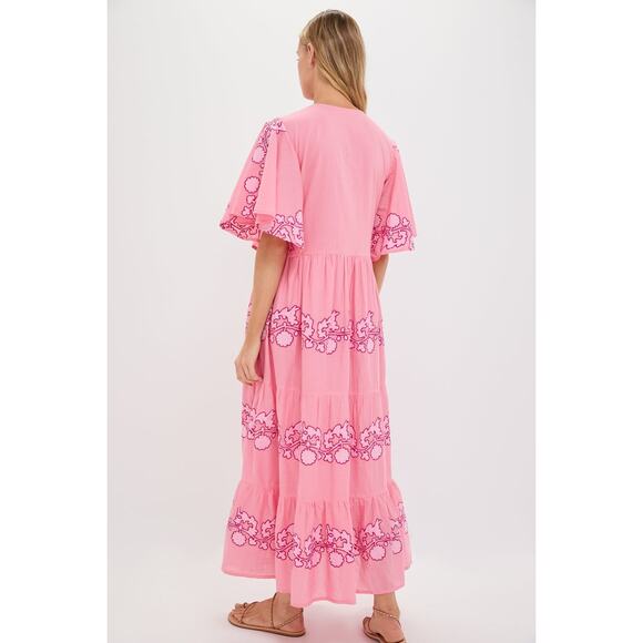 OLIPHANT Tangier Pink Flirty V Neck Maxi Dress Size S NWT Retail $398 - Picture 2 of 7